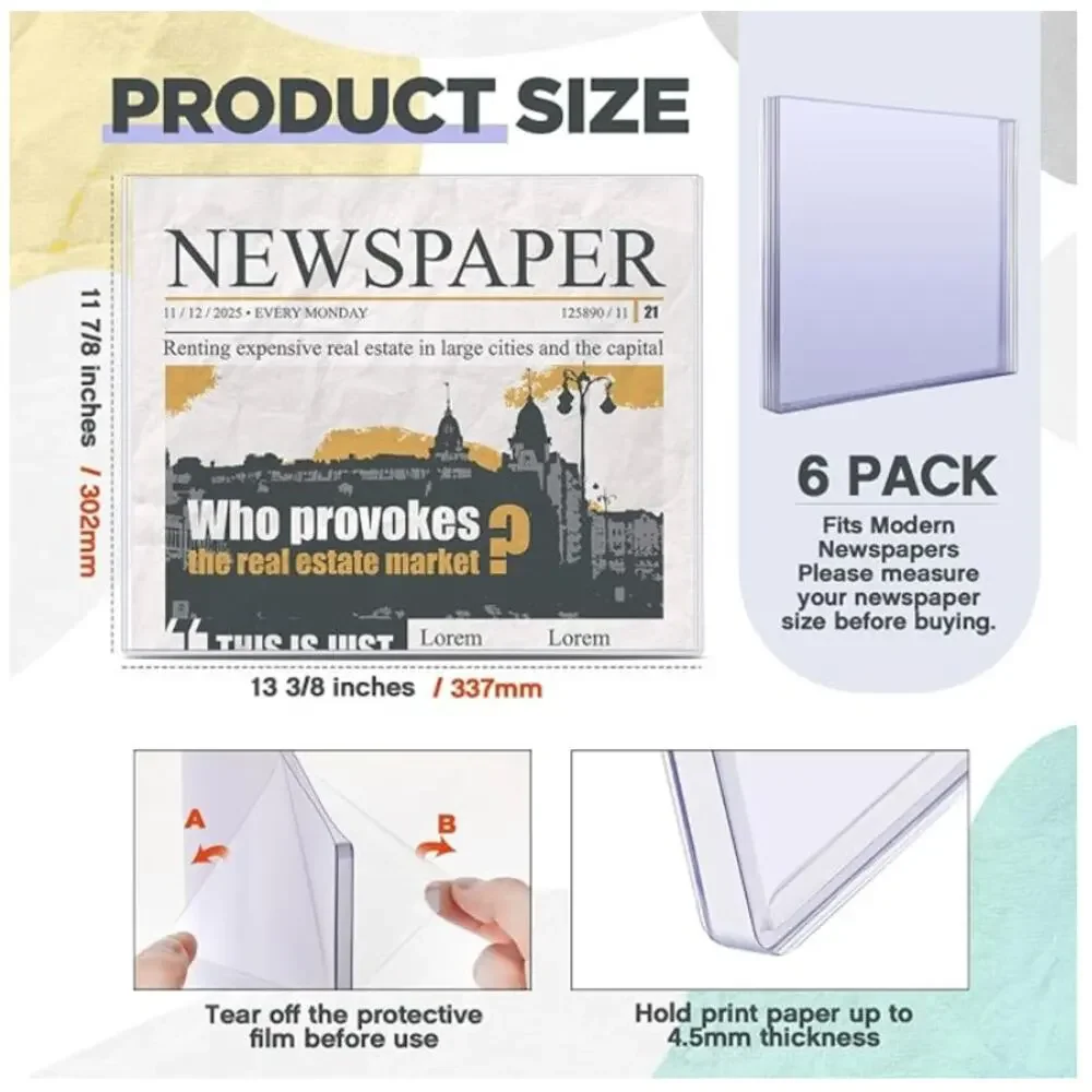 6 Pack Hard Newspaper Holder, Rigid PVC Protection Plastic Protector- Clear